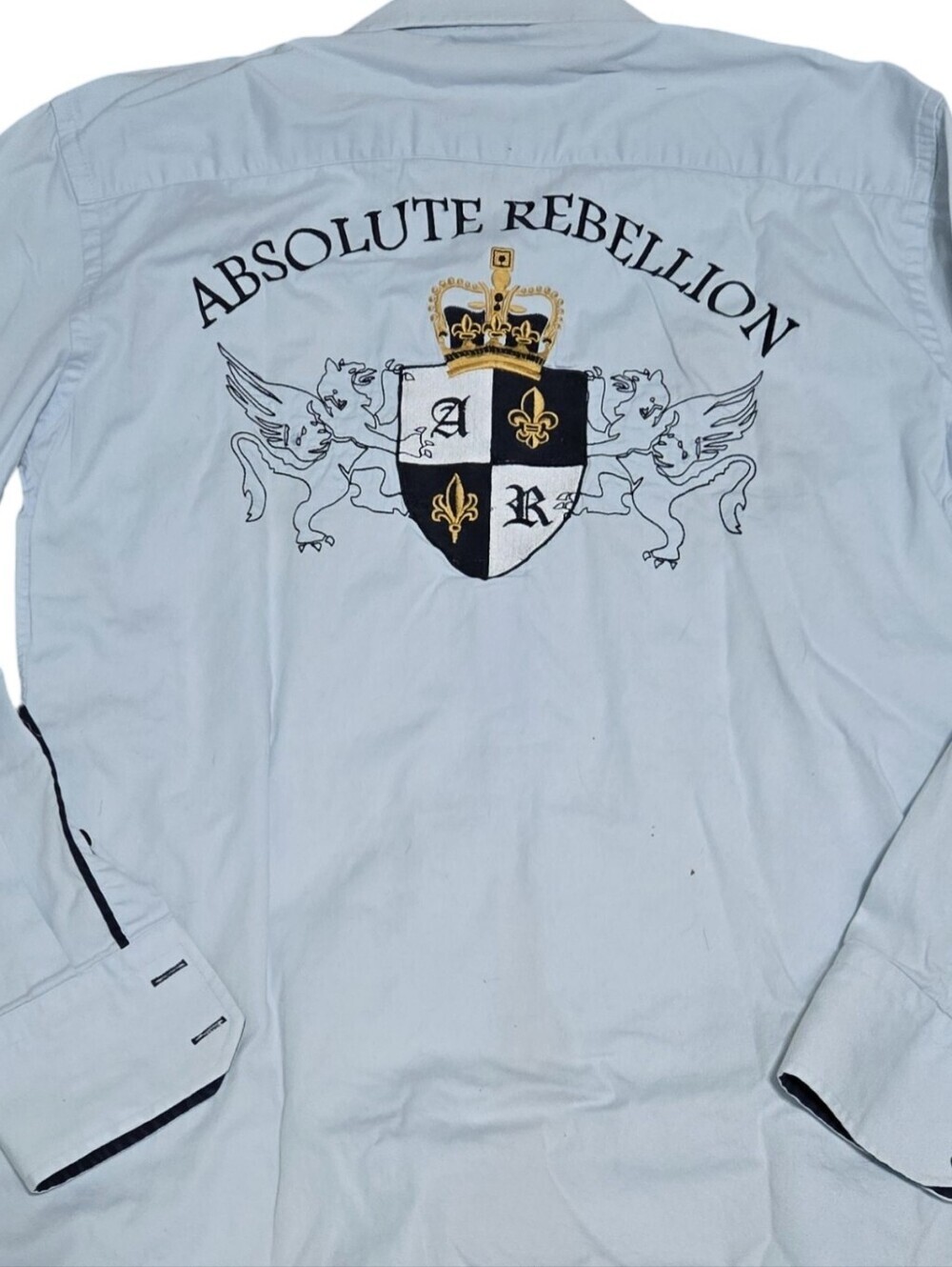Absolute Rebellion Embroidered Light Blue Men's Dress Shirt Luxury Size 2 (S) - Picture 3 of 10